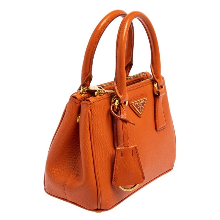 Pre Owned Prada Orange Saffiano Leather Mini Galleria Crossbody Bag