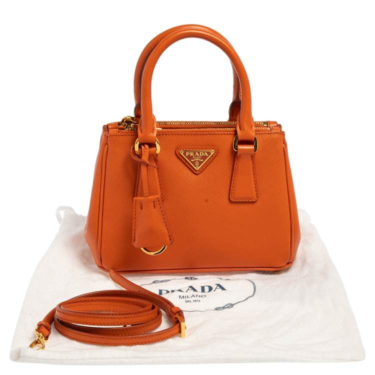 Pre Owned Prada Orange Saffiano Leather Mini Galleria Crossbody Bag