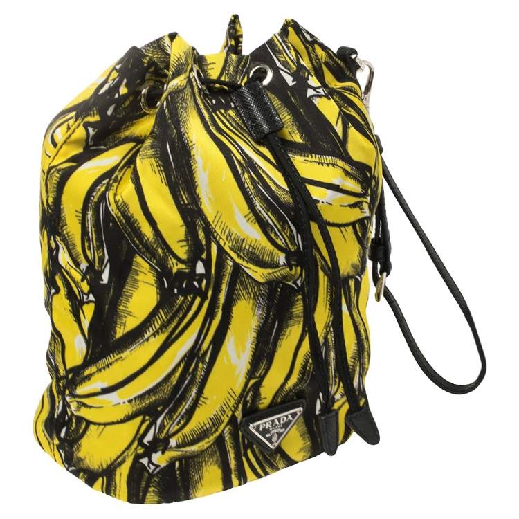 Pre Owned Prada Black/Yellow Printed Nylon Wristlet Pouch