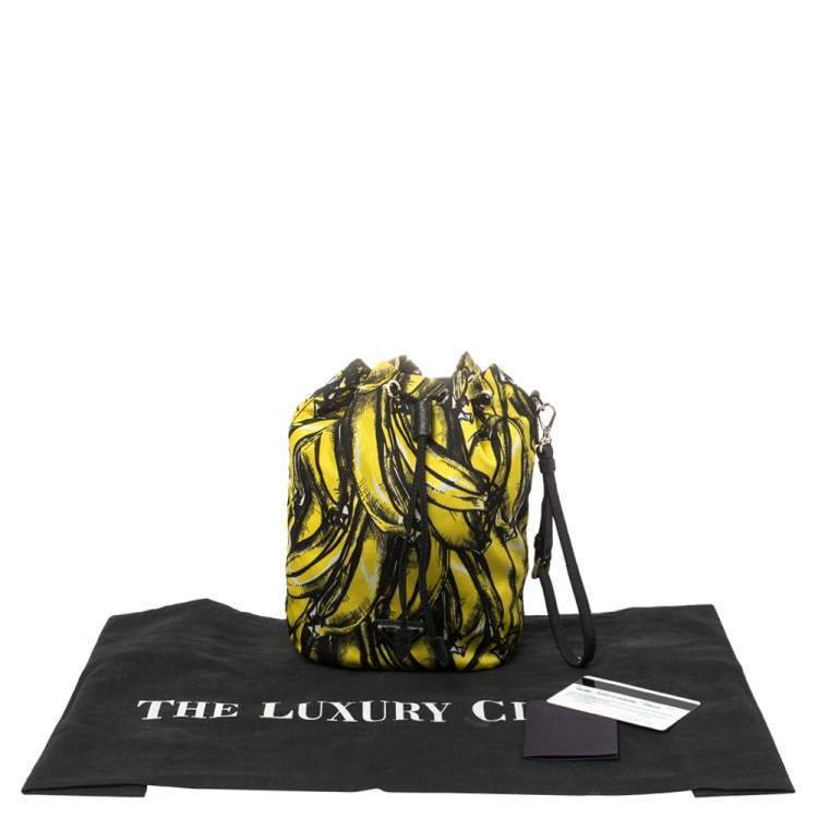 Pre Owned Prada Black/Yellow Printed Nylon Wristlet Pouch