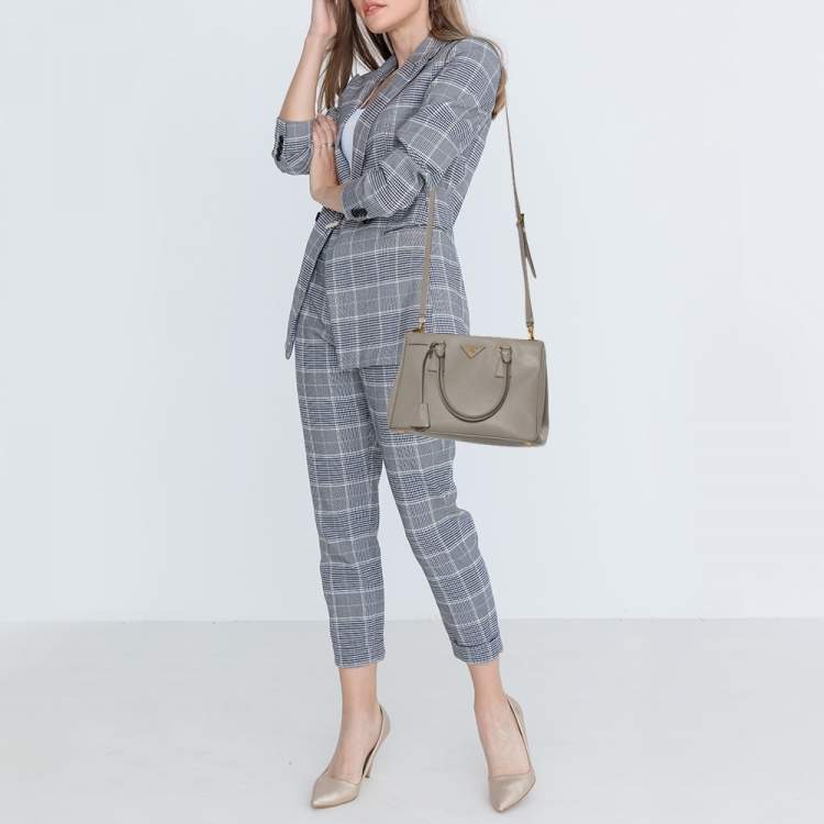 Pre Owned Prada Grey Saffiano Lux Leather Small Galleria Tote