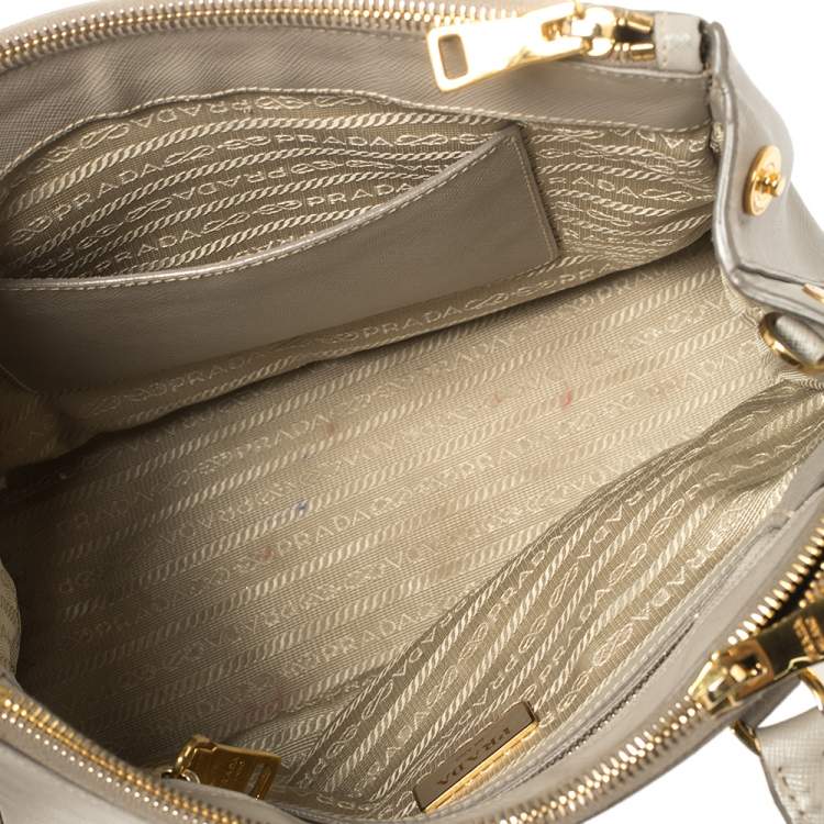 Pre Owned Prada Grey Saffiano Lux Leather Small Galleria Tote