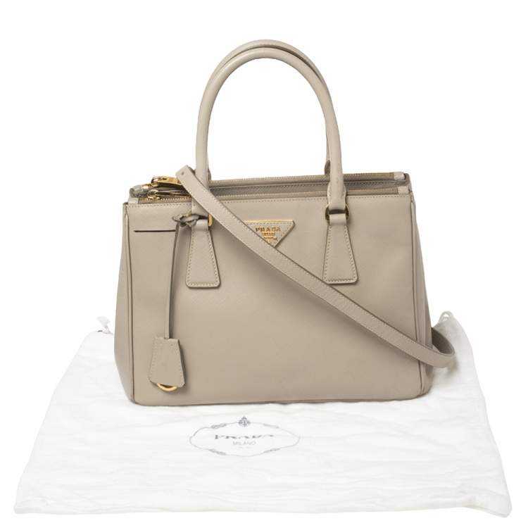 Pre Owned Prada Grey Saffiano Lux Leather Small Galleria Tote