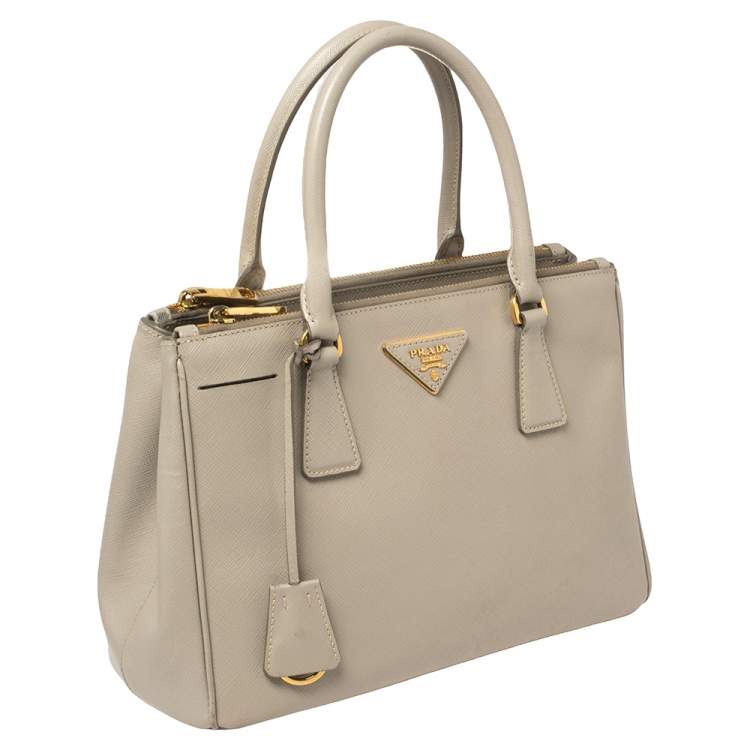Pre Owned Prada Grey Saffiano Lux Leather Small Galleria Tote