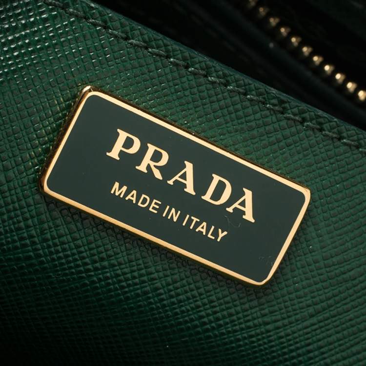 Pre Owned Prada Green Saffiano Lux Leather Medium Galleria Tote