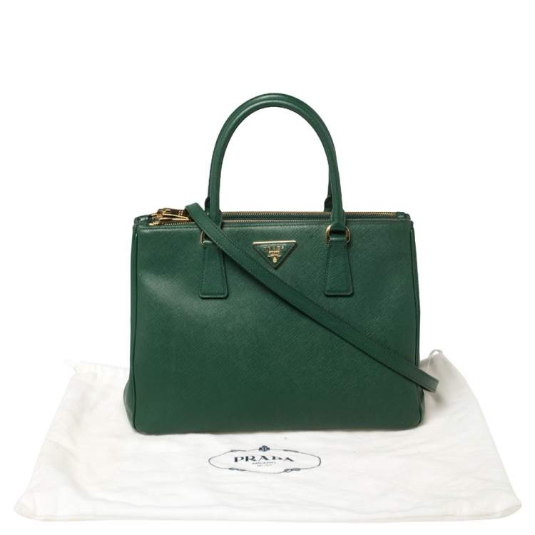 Pre Owned Prada Green Saffiano Lux Leather Medium Galleria Tote