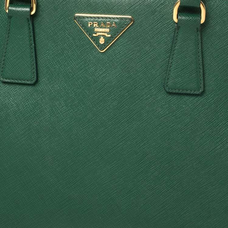 Pre Owned Prada Green Saffiano Lux Leather Medium Galleria Tote