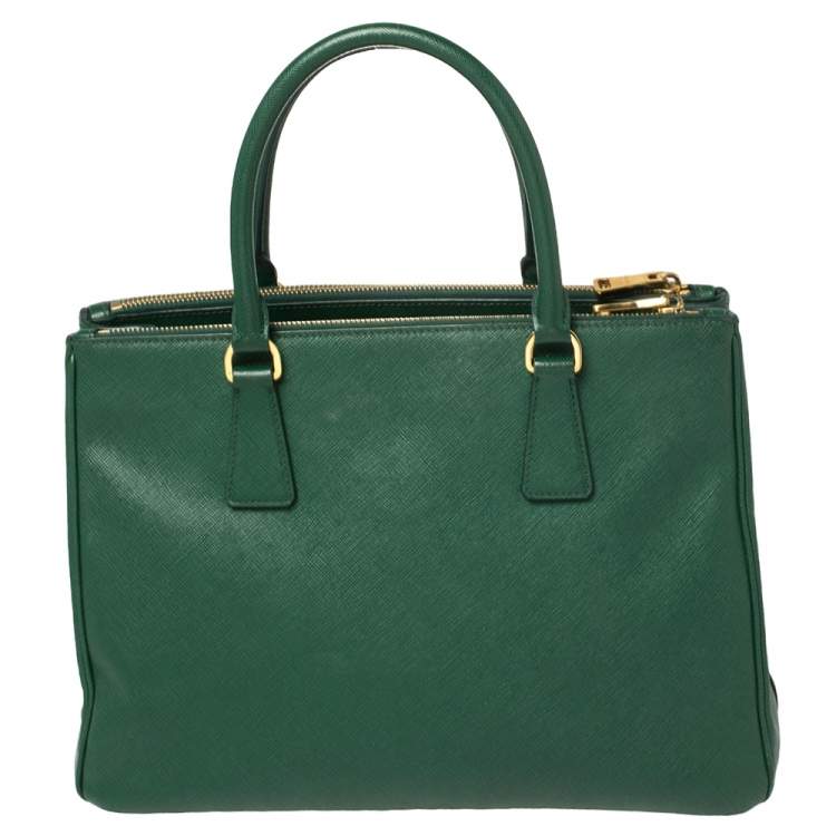 Pre Owned Prada Green Saffiano Lux Leather Medium Galleria Tote
