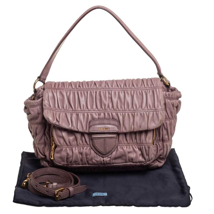 Pre Owned Prada Old Rose Matelassé Leather Front Pocket Flap Hobo 