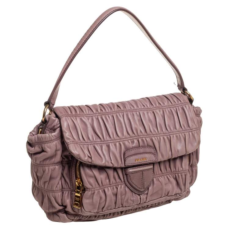 Pre Owned Prada Old Rose Matelassé Leather Front Pocket Flap Hobo 