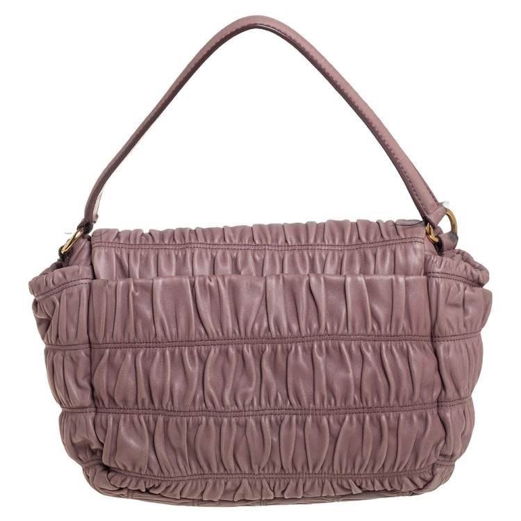 Pre Owned Prada Old Rose Matelassé Leather Front Pocket Flap Hobo 