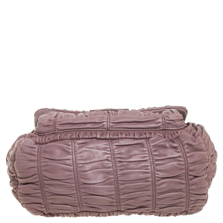 Pre Owned Prada Old Rose Matelassé Leather Front Pocket Flap Hobo 