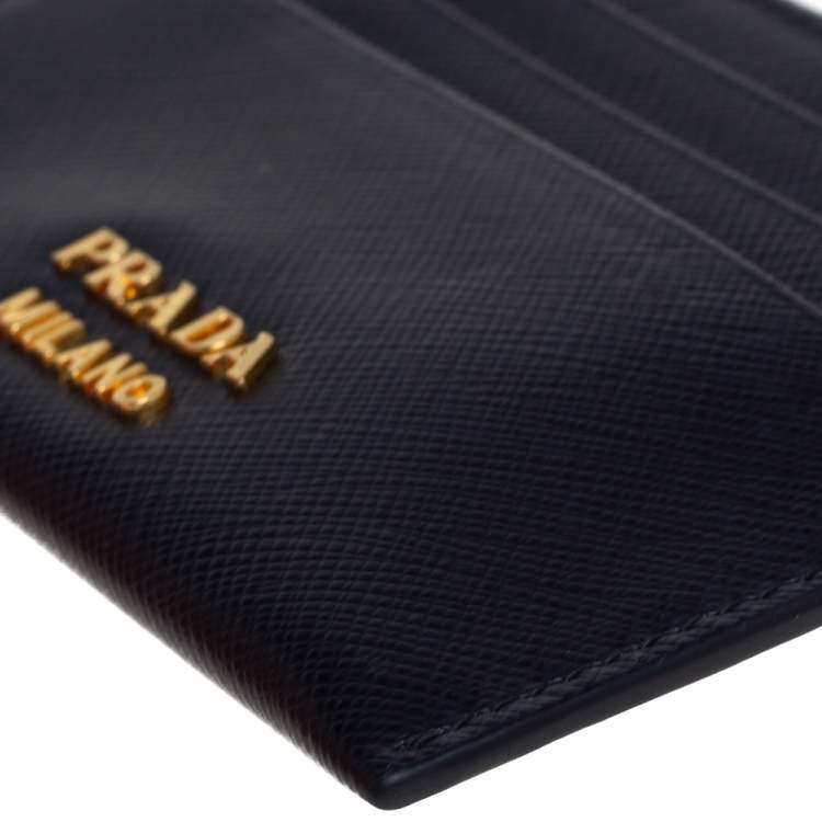 Pre Owned Prada Black Saffiano Lux Leather Zip Card Holder