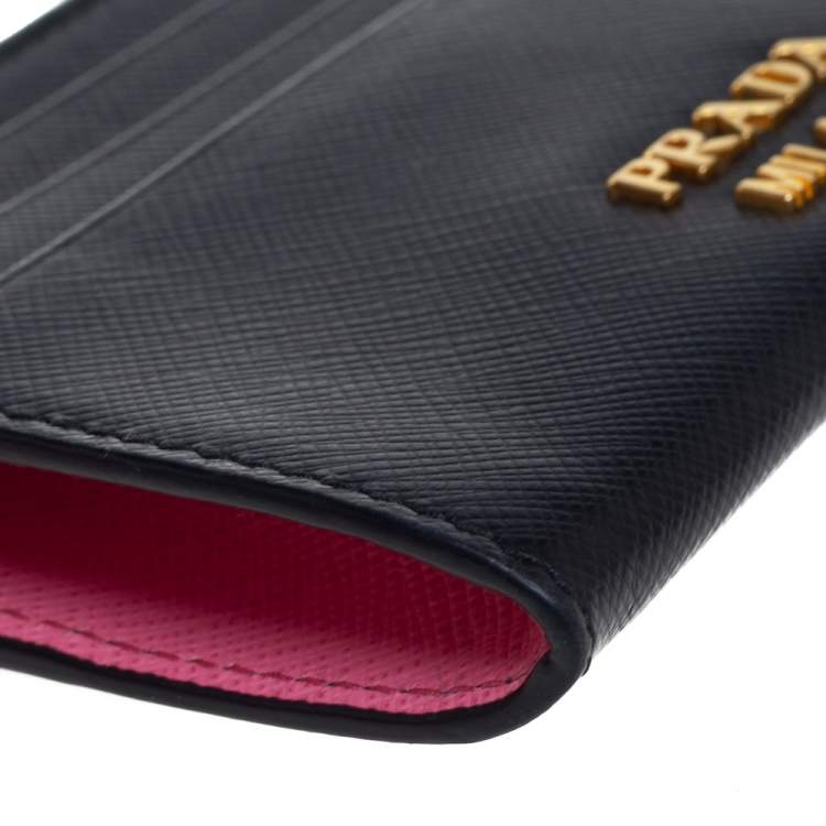 Pre Owned Prada Black Saffiano Lux Leather Zip Card Holder