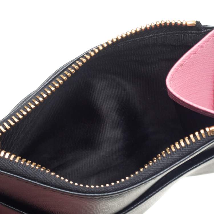 Pre Owned Prada Black Saffiano Lux Leather Zip Card Holder