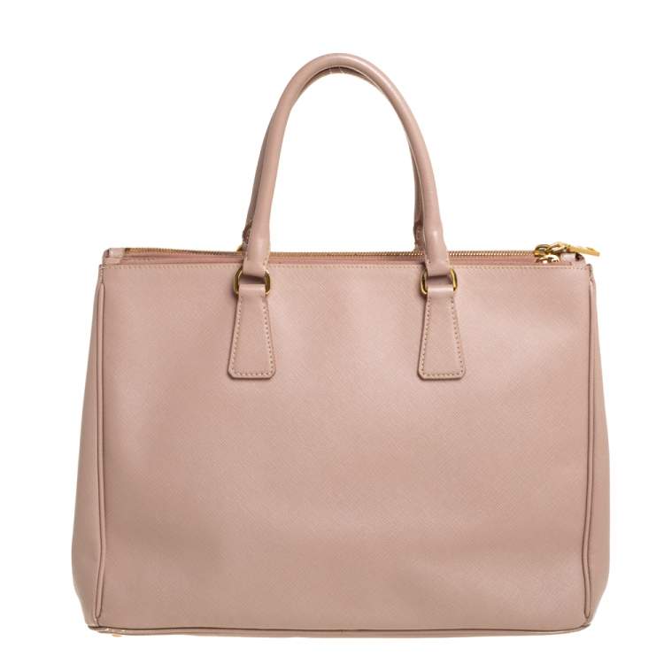 Pre Owned Prada Beige Saffiano Leather Medium Galleria Double Zip Tote