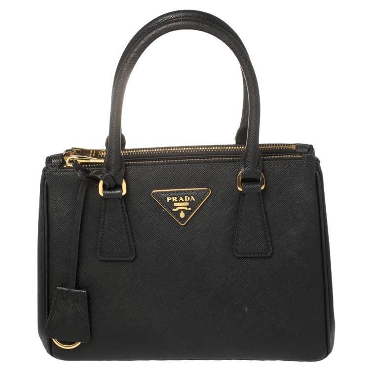 Pre Owned Prada Black Saffiano Leather Mini Galleria Tote