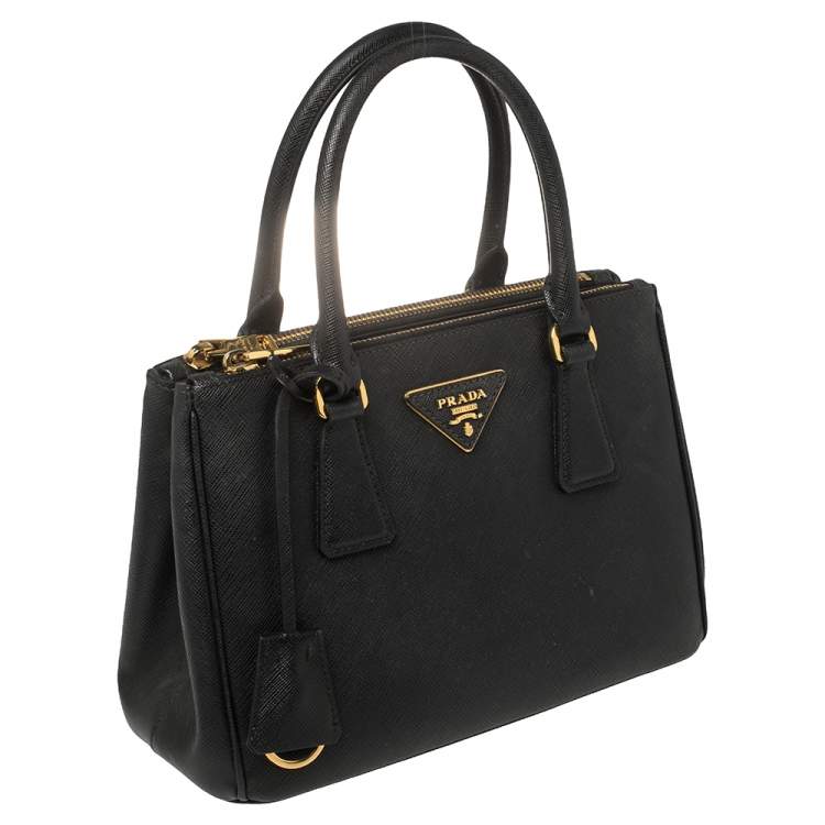 Pre Owned Prada Black Saffiano Leather Mini Galleria Tote
