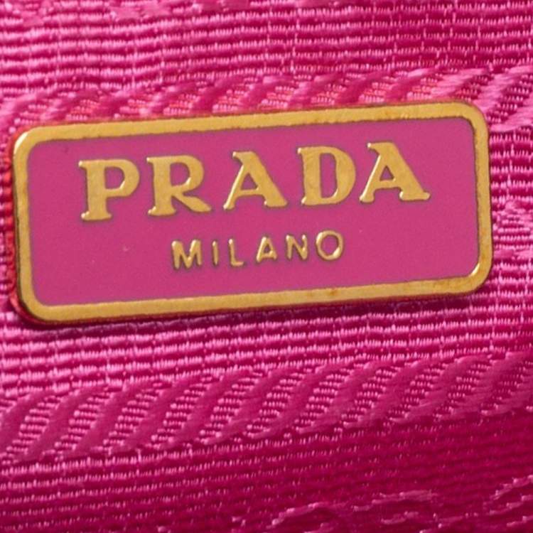 Pre Owned Prada Pink Saffiano Leather Wallet On Chain