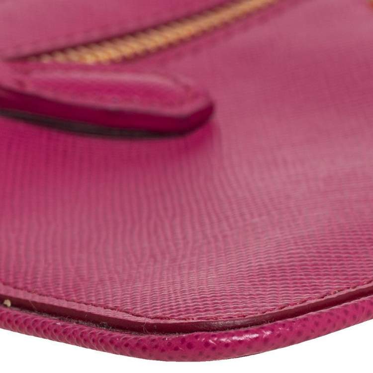 Pre Owned Prada Pink Saffiano Leather Wallet On Chain