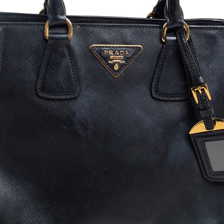 Pre Owned Prada White/Black Saffiano Leather Gardener's Tote