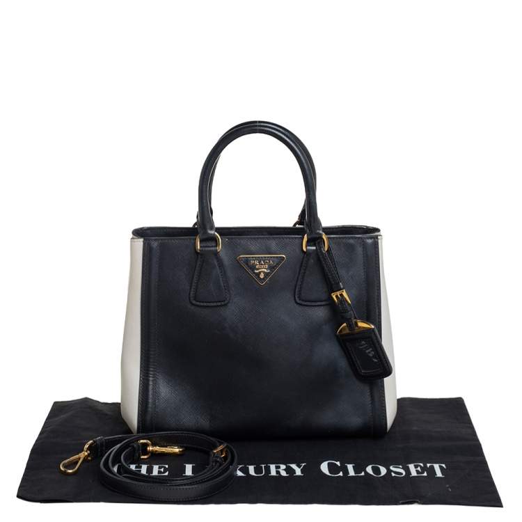 Pre Owned Prada White/Black Saffiano Leather Gardener's Tote