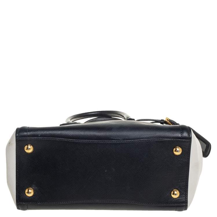 Pre Owned Prada White/Black Saffiano Leather Gardener's Tote