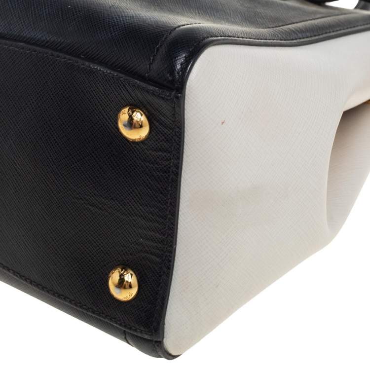 Pre Owned Prada White/Black Saffiano Leather Gardener's Tote
