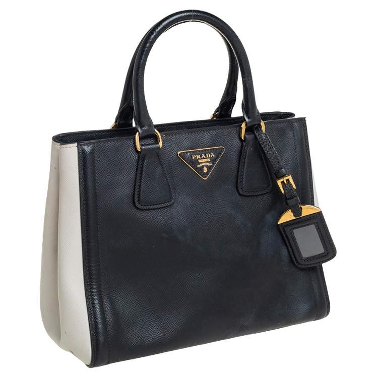 Pre Owned Prada White/Black Saffiano Leather Gardener's Tote