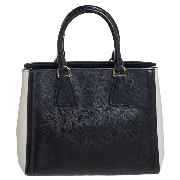 Pre Owned Prada White/Black Saffiano Leather Gardener's Tote