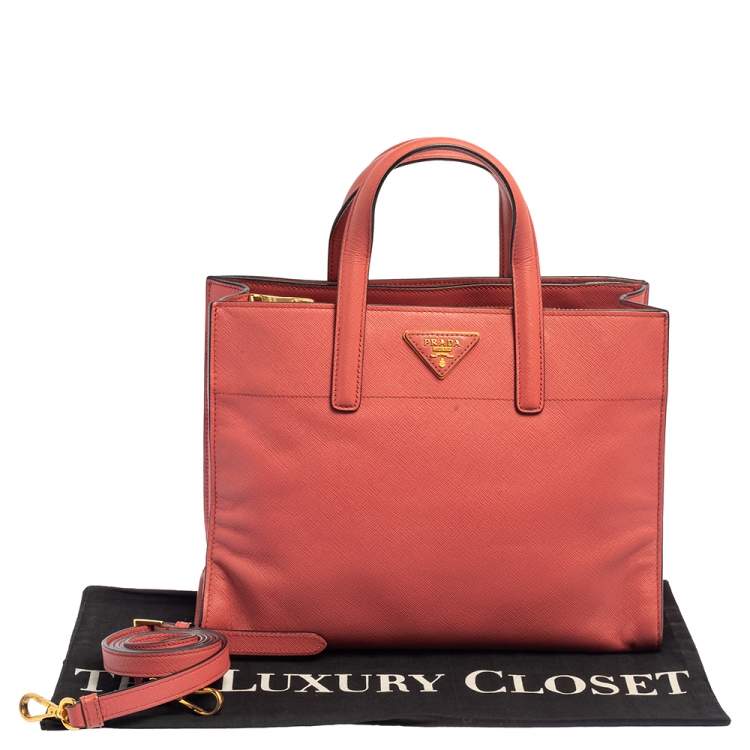 Pre Owned Prada Pink Saffiano Lux Leather Small Galleria Tote