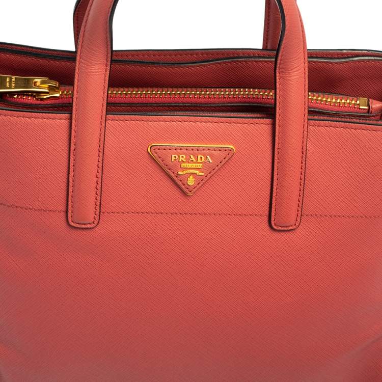 Pre Owned Prada Pink Saffiano Lux Leather Small Galleria Tote