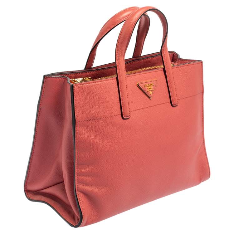 Pre Owned Prada Pink Saffiano Lux Leather Small Galleria Tote