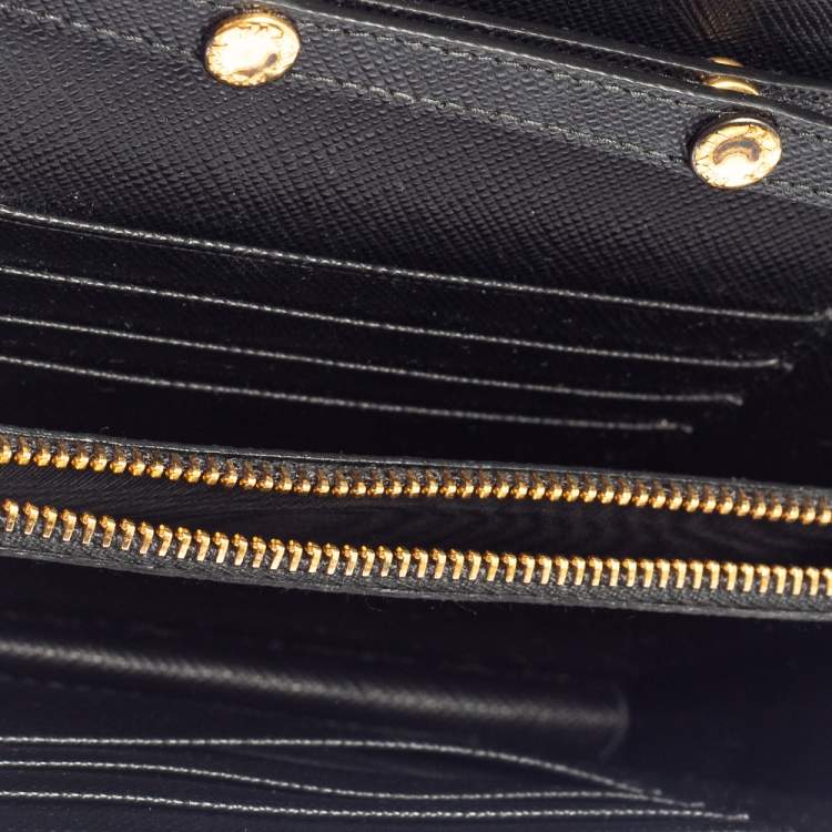 Pre Owned Prada Black Saffiano Leather Arcade Wallet on Chain