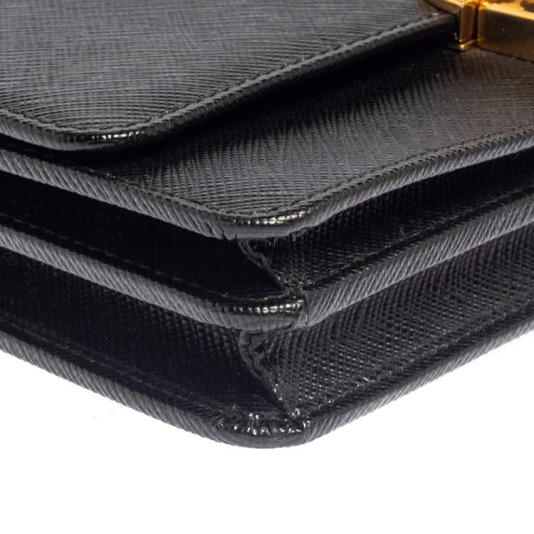 Pre Owned Prada Black Saffiano Leather Arcade Wallet on Chain