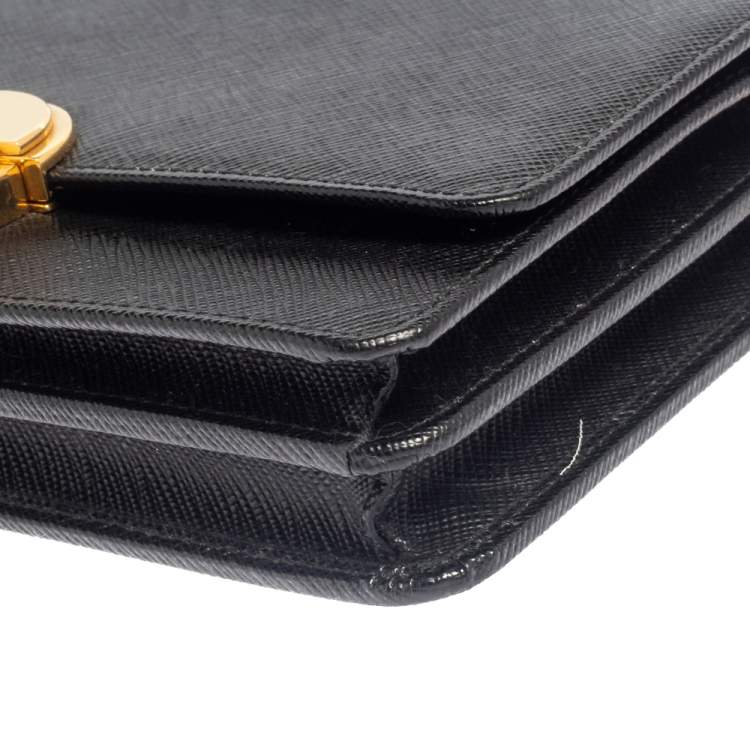 Pre Owned Prada Black Saffiano Leather Arcade Wallet on Chain