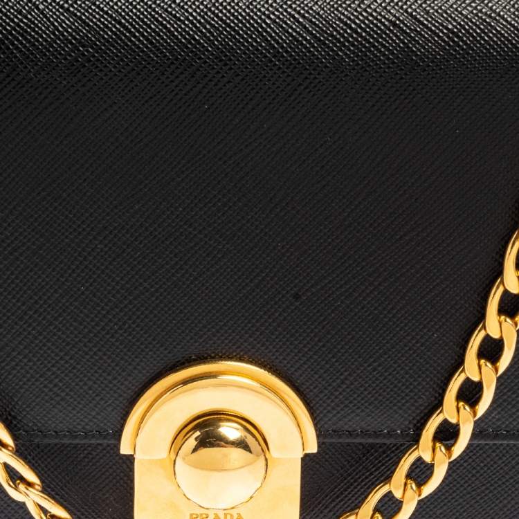 Pre Owned Prada Black Saffiano Leather Arcade Wallet on Chain