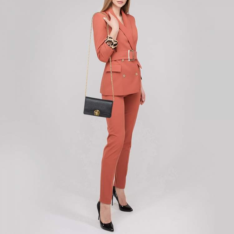 Pre Owned Prada Black Saffiano Leather Arcade Wallet on Chain