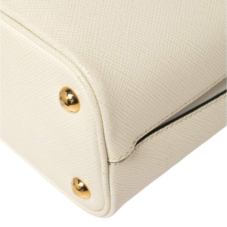 Pre Owned Prada Cream Saffiano Leather Small Panier Bag