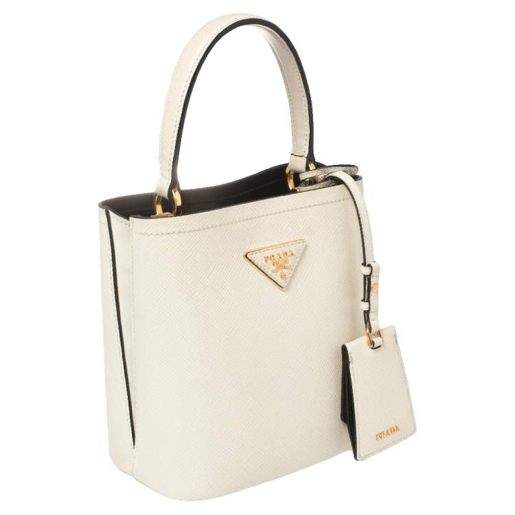 Pre Owned Prada Cream Saffiano Leather Small Panier Bag