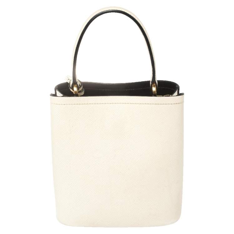 Pre Owned Prada Cream Saffiano Leather Small Panier Bag