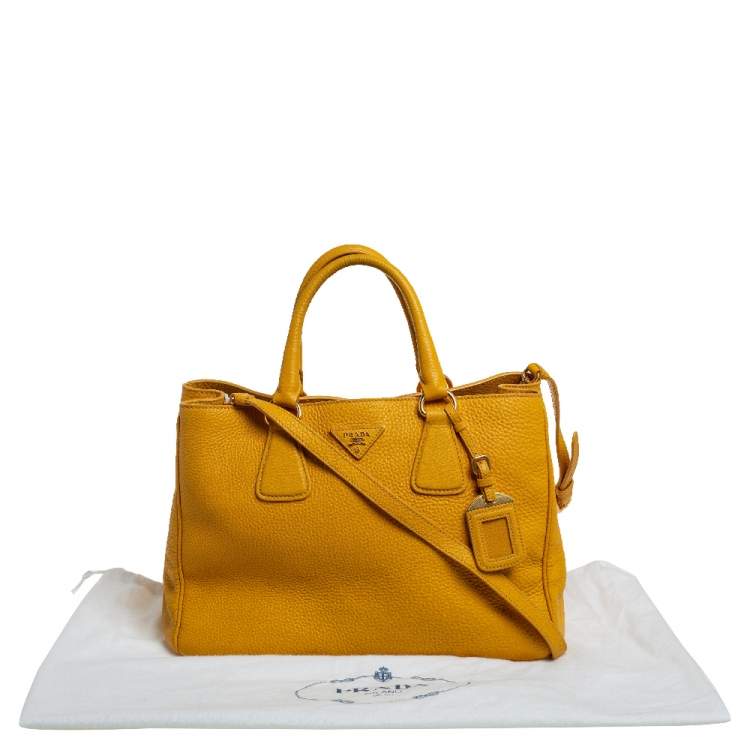 Pre Owned Prada Yellow Vitello Daino Leather Open Tote