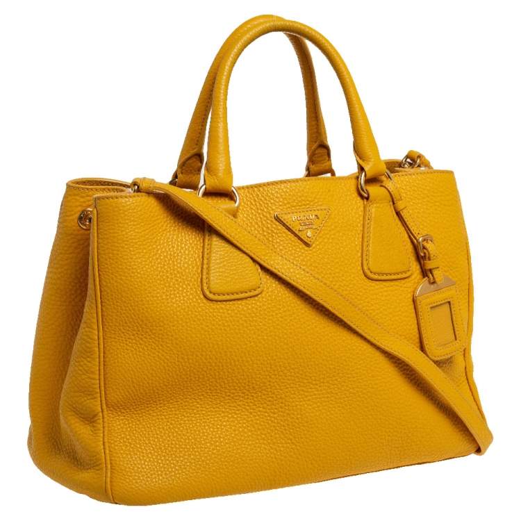 Pre Owned Prada Yellow Vitello Daino Leather Open Tote