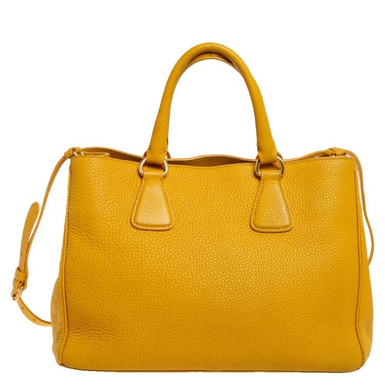 Pre Owned Prada Yellow Vitello Daino Leather Open Tote