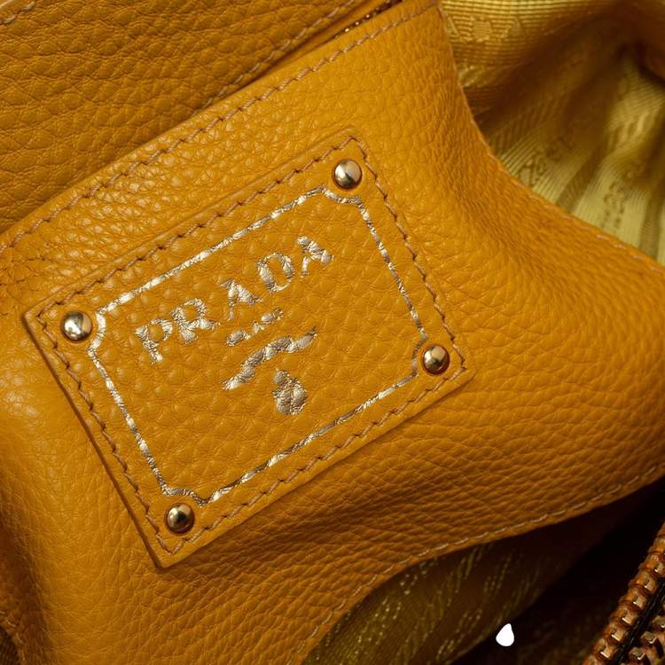 Pre Owned Prada Yellow Vitello Daino Leather Open Tote
