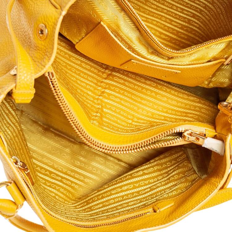 Pre Owned Prada Yellow Vitello Daino Leather Open Tote