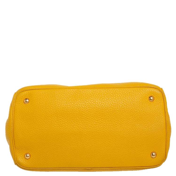 Pre Owned Prada Yellow Vitello Daino Leather Open Tote