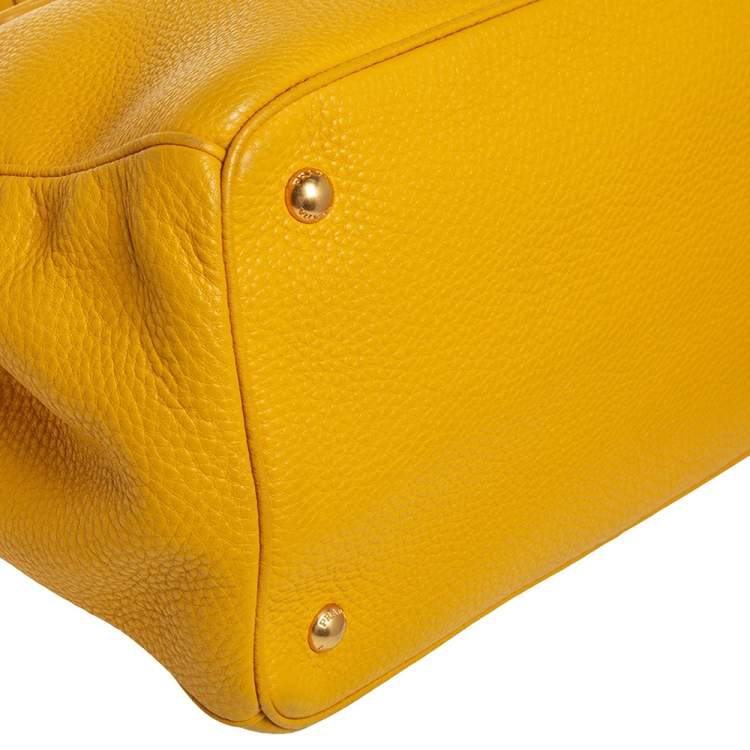 Pre Owned Prada Yellow Vitello Daino Leather Open Tote