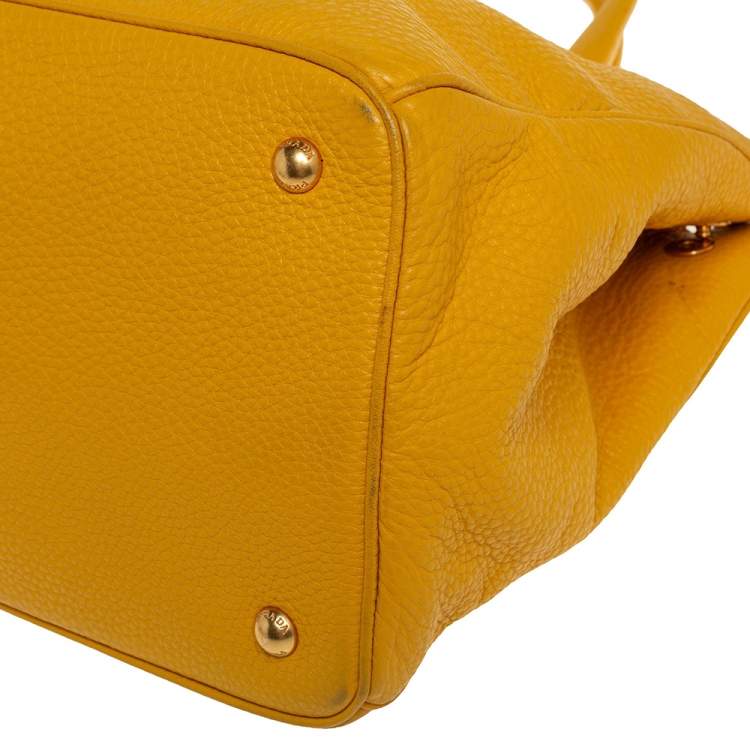 Pre Owned Prada Yellow Vitello Daino Leather Open Tote