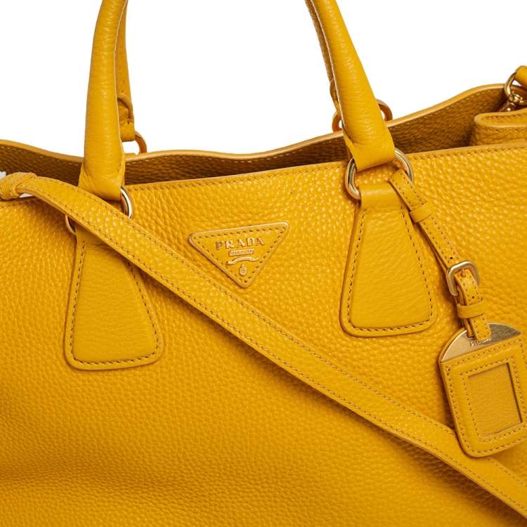 Pre Owned Prada Yellow Vitello Daino Leather Open Tote